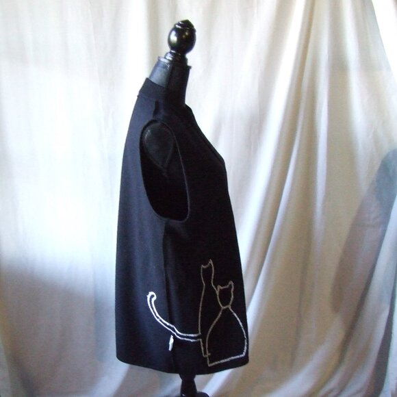Penningtons sweater vest cute kitty cat black plus size wool maxi cardigan 1X - Picture 8 of 16